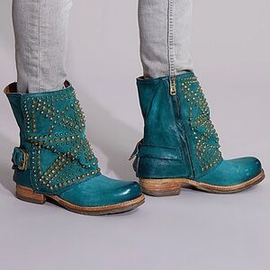 A.S.98 SABY Teal Studded Motorcycle Boots